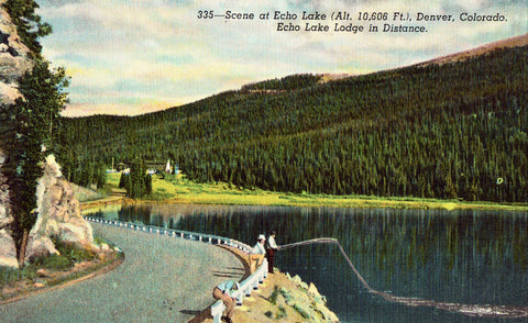 Vintage postcard front. Scene at Echo Lake - Denver,Colorado