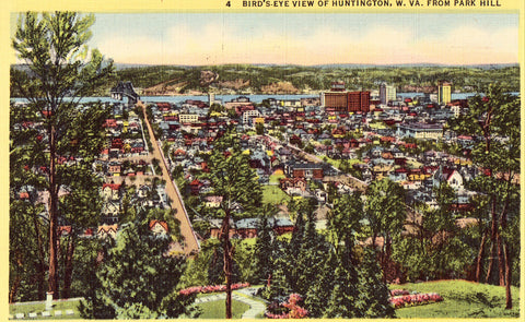 Linen postcard front. Bird's - Eye View of Huntington,West Virginia from Park Hill