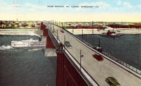 Linen postcard front. Eads Bridge - St. Louis,Missouri