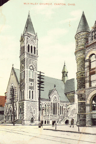 Vintage postcard front. McKinley Church - Canton,Ohio
