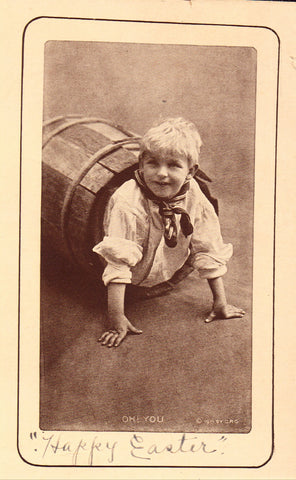 Vintage Postcard Front - Oh! You - Boy in A Barrel
