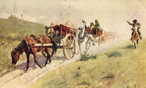 Vintage Postcard Front - Red River Carts - John Innes