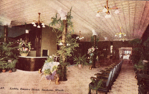 Vintage postcard front. Lobby,Empire Hotel - Spokane,Washington