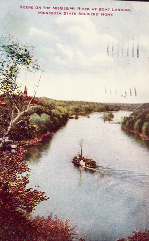 Vintage postcard front - Scene on The Mississippi River - Minnesota