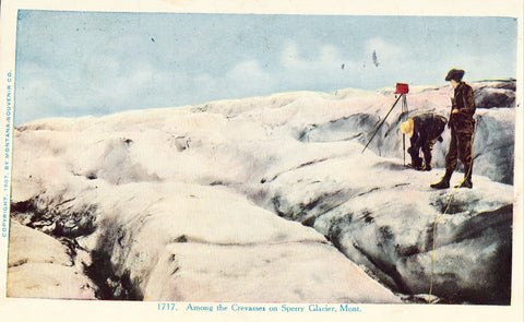 Vintage postcard front - Among the Crevasses on Sperry Glacier - Montana