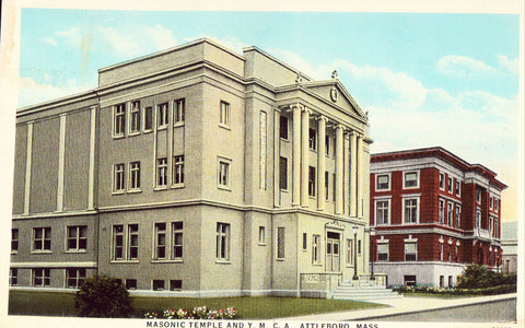 Vintage postcard front - Masonic Temple and Y.M.C.A. - Attleboro,Massachusetts