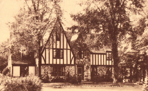 Vintage postcard front - Home of The Rev. J. Franklin Yount and Family - Akron,Ohio