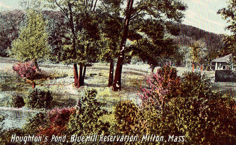 Vintage postcard front - Houghton's Pond-Blue Hill Reservation,Milton,Massachusetts