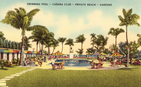 Linen postcard front - Swimming Pool and Cabana Club,The Sands Hotel - Miami Beach,Florida