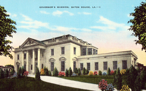Linen postcard front - Governor's Mansion - Baton Rouge,Louisiana