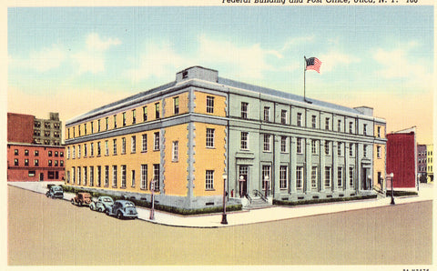 Linen post card front - Federal Building and Post Office - Utica,New York