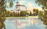 Linen postcard front - Vista of Broadmoor Hotel - Pikes Peak Region,Colorado