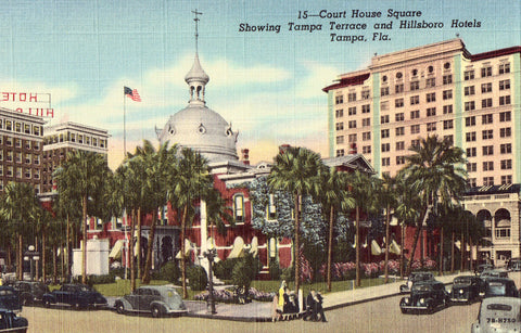 Linen postcard front - Court House Square - Tampa,Florida