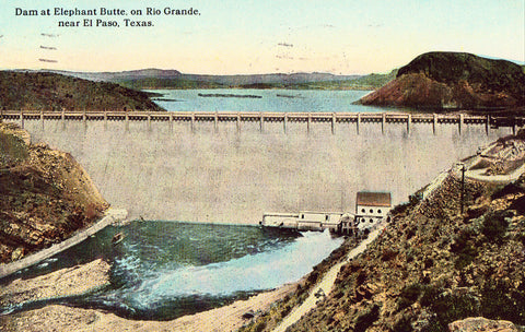 Vintage postcard front - Dam at Elephant Butte,on Rio Grande near El Paso,Texas