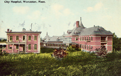 Vintage postcard front - City Hospital - Worcester,Massachusetts
