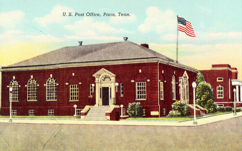 Linen postcard U.S. Post Office - Paris,Tennessee