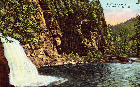 Linen postcard Linville Falls - Western North Carolina