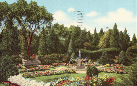Linen postcard Garden at Mountain View Golf and Country Club - New City,New York