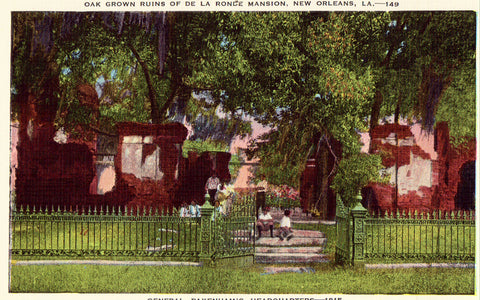 Linen post card Oak Grown Ruins of De La Ronde Mansion - New Orleans,Louisiana