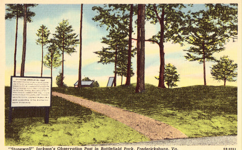 Linen postcard "Stonewall" Jackson's Observation Post in Battlefield Park - Fredericksburg,Virginia