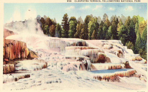 Linen postcard Cleopatra Terrace - Yellowstone National Park