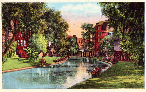 Linen postcard San Antonio River - San Antonio,Texas
