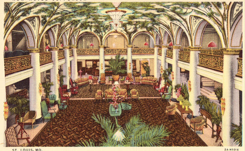 Linen postcard Grand Lobby,New Hotel Jefferson - St. Louis,Missouri