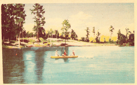 Linen postcard Lake in Woodland Park - Ruston,Louisiana