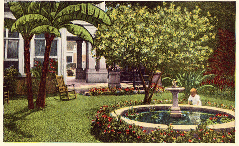 Linen postcard Courtyard View,St. John Hotel - Charleston,South Carolina