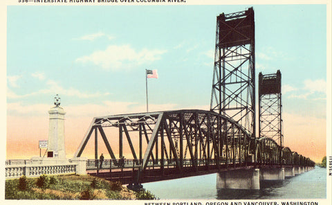 Vintage postcard |nterstate Highway Bridge over Columbia River between Portland,Oregon and Vancouver,Washington