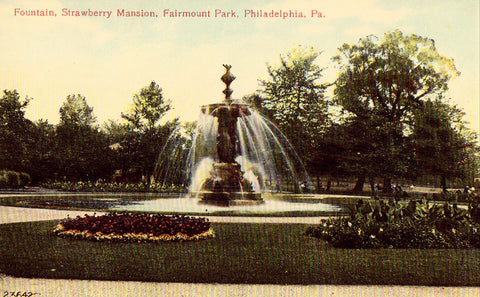 Vintage postcard Fountain,Strawberry Mansion,Fairmount Park - Philadelphia,Pa.