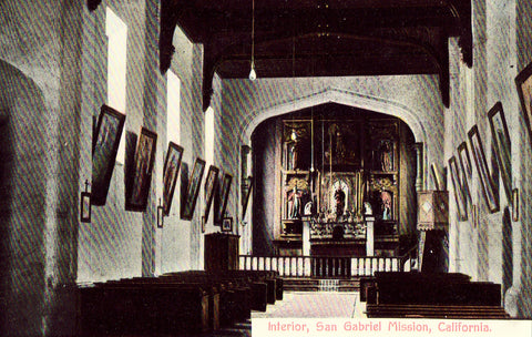 Vintage postcard Interior,San Gabriel Mission - California
