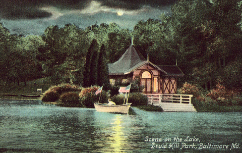 Vintage postcard Moonlight Scene on The Lake,Druid Hill Park - Baltimore,Maryland