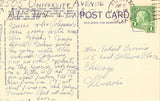 Linen postcard back Littlefield Memorial Fountain,Main Building and Library,University of Texas - Austin,Texas