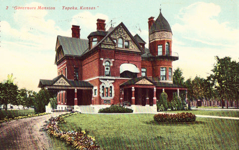 Vintage postcard front Governors Mansion - Topeka,Kansas