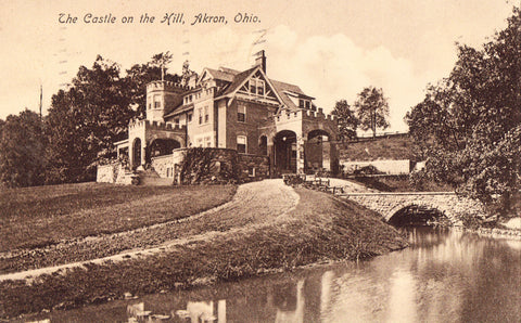 Vintage postcard front The Castle on The Hill - Akron,Ohio