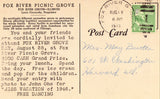 Vintage postcard back - Fox River Picnic Grove - Fox River Grove,Illinois