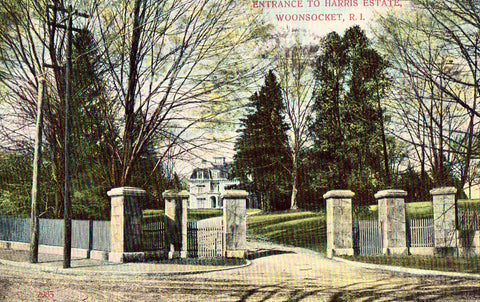 Vintage postcard Entrance to Harris Estate - Woonsocket,Rhode Island