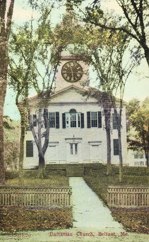 Vintage postcard Unitarian Church - Belfast,Maine