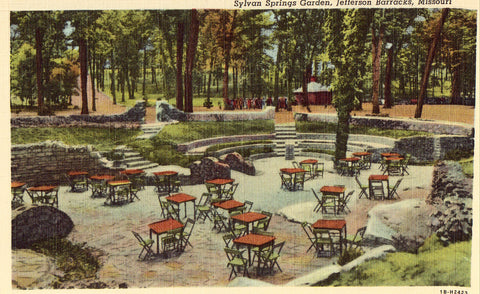 Linen postcard Sylvan Springs Garden - Jefferson Barracks,Missouri