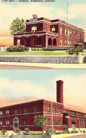 Linen postcard City Hall and Armory - Anderson,Indiana