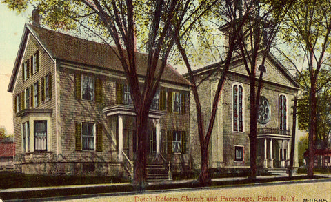 Vintage postcard Dutch Reform Church and Parsonage - Fonda,New York