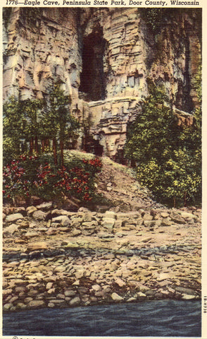 Linen postcard Eagle Cave,Peninsula State Park - Door County,Wisconsin