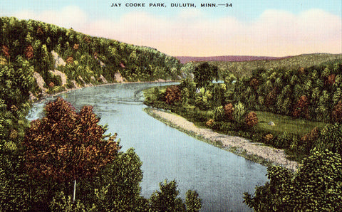 Linen postcard View in Jay Cooke Park - Duluth,Minnesota