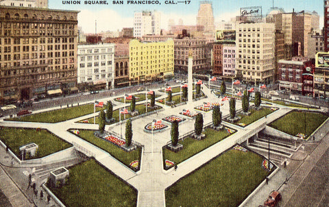 Linen postcard - Union Square - San Francisco,California