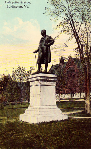 Vintage postcard Lafayette Statue - Burlington,Vermont