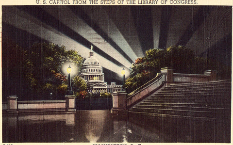 Linen postcard U.S. Capitol from The Steps of The Library of Congress - Washington,D.C.