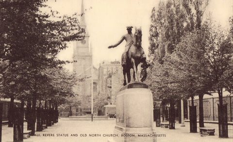 Vintage postcard Paul Revere Statue and Old North Church - Boston,Massachusetts