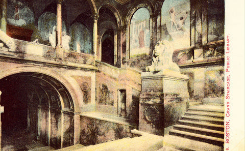 Vintage postcard Grand Staircase,Public Library - Boston,Massachusetts
