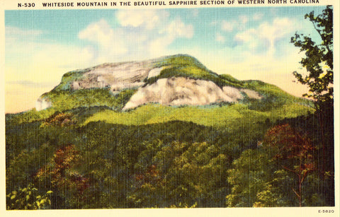 Linen postcard Whiteside Mountain in The Sapphire Section of Western North Carolina